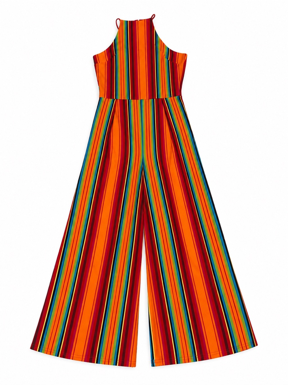 Vibrant Orange Multi-Stripe Wide-Leg Jumpsuit
